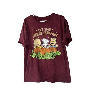 Peanuts Great Pumpkin XL Burgundy Tee Snoopy Linus Charlie Brown Halloween Fall